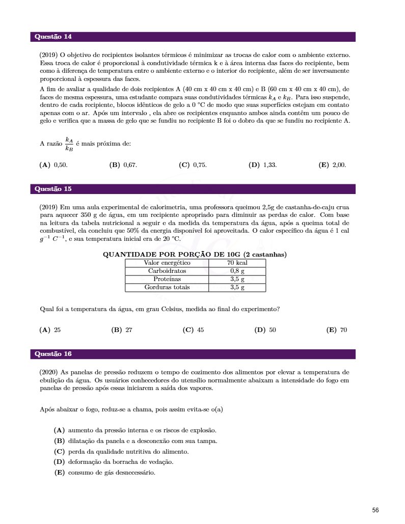 Página interna de Física com questões